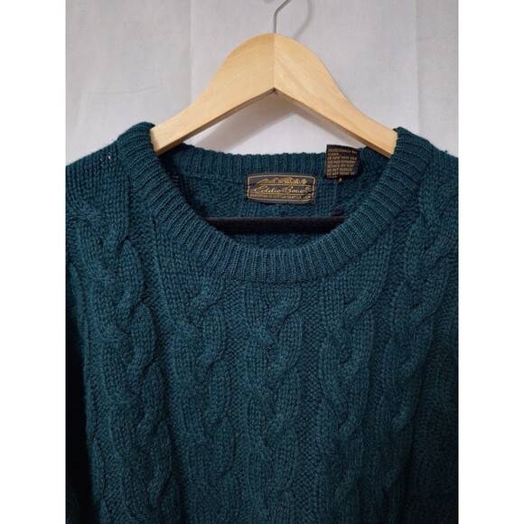 VTG Eddie Bauer Wool Cable Knit Fisherman Sweater Womens XL Crewneck Preppy 90s - Picture 3 of 8